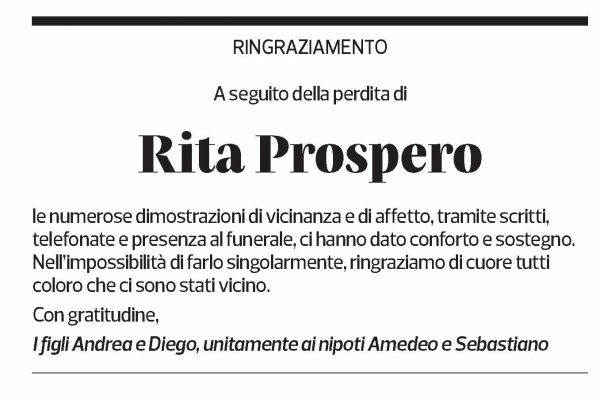 Annuncio funebre Rita Prospero