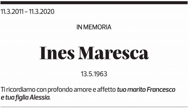 Annuncio funebre Ines Maresca