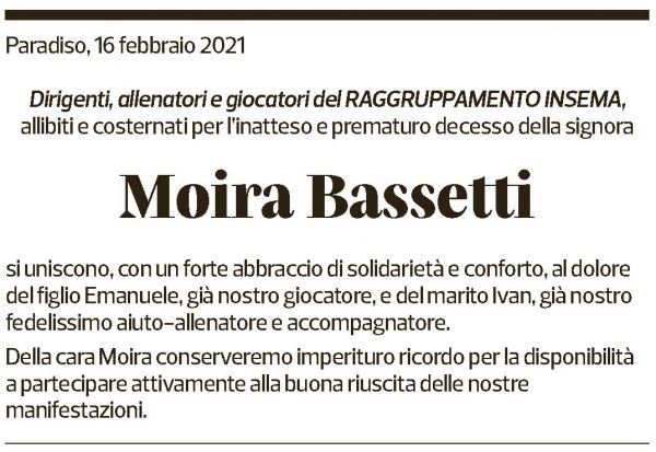 Annuncio funebre Moira Bassetti