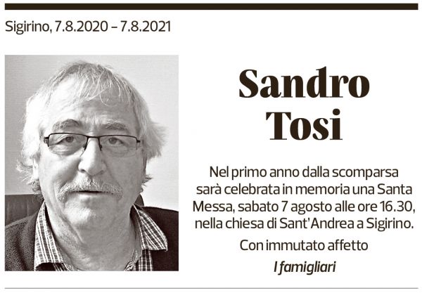 Annuncio funebre Sandro Tosi