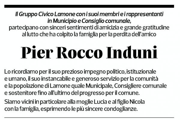 Annuncio funebre Rocco Induni