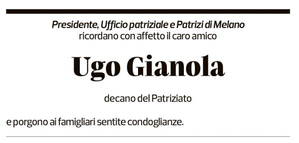 Annuncio funebre Ugo Gianola