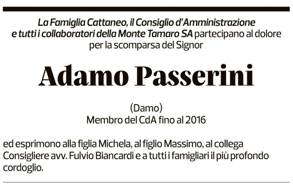 Annuncio funebre Adamo Passerini