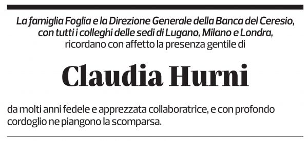 Annuncio funebre Claudia Hurni