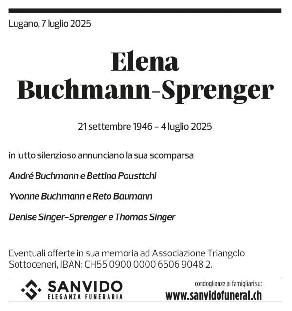 Annuncio funebre Elena Buchmann-sprenger