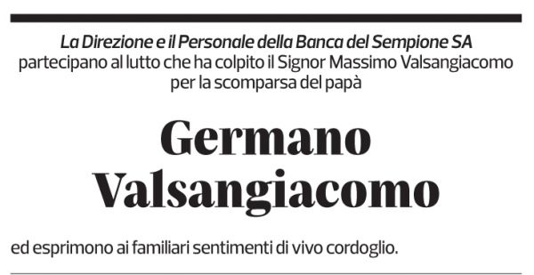 Annuncio funebre Germano Valsangiacomo