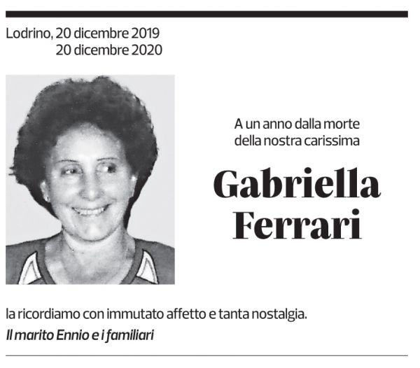 Annuncio funebre Gabriella Ferrari