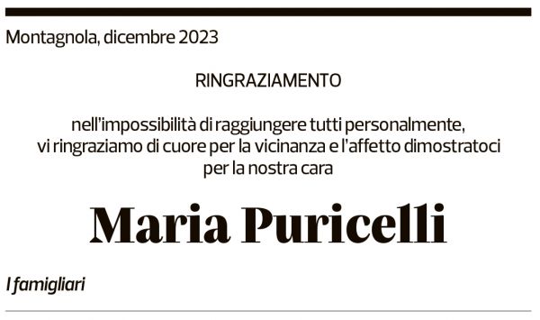 Annuncio funebre Maria Puricelli