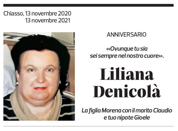 Annuncio funebre Liliana Denicolà