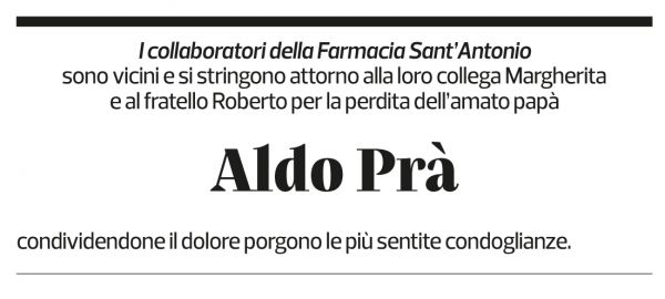 Annuncio funebre Aldo Prà