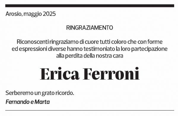 Annuncio funebre Erica Ferroni