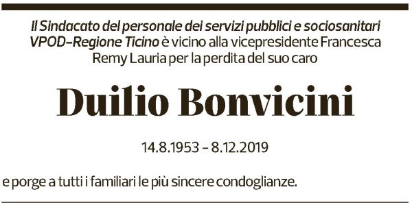 Annuncio funebre Duilio Bonvicini