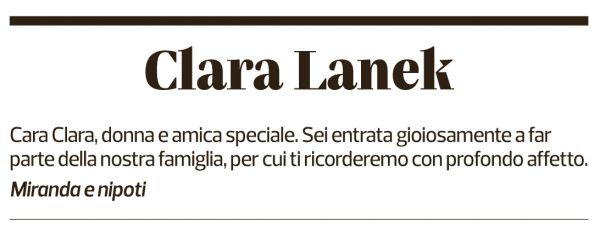Annuncio funebre Clara Lanek