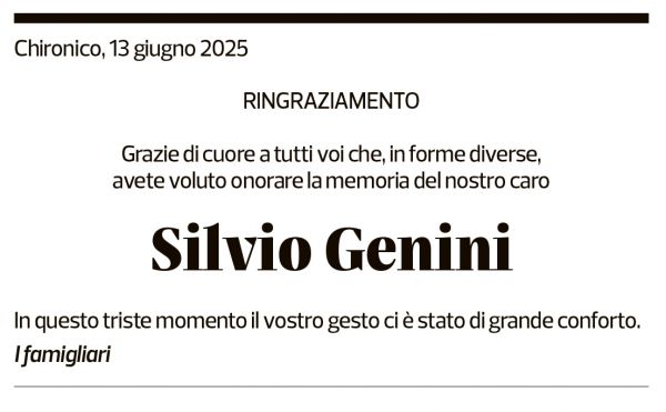 Annuncio funebre Silvio Genini