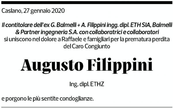Annuncio funebre Augusto Filippini