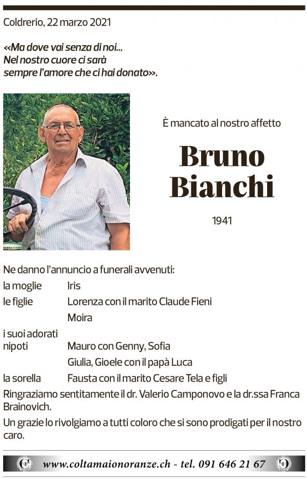 Annuncio funebre Bruno Bianchi