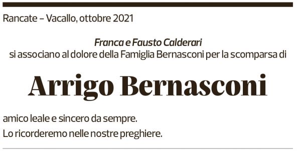 Annuncio funebre Arrigo Bernasconi