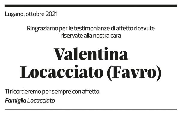 Annuncio funebre Valentina Locacciato