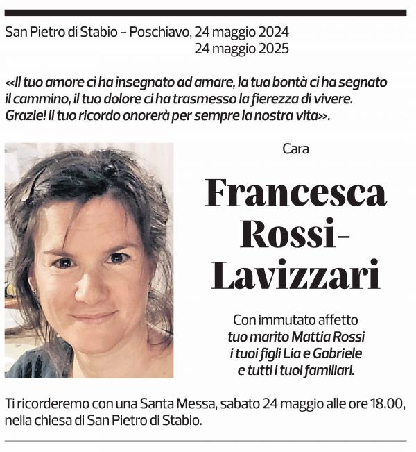 Annuncio funebre Francesca Rossi-lavizzari