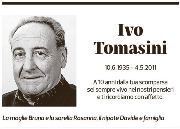 Annuncio funebre Ivo Tomasini