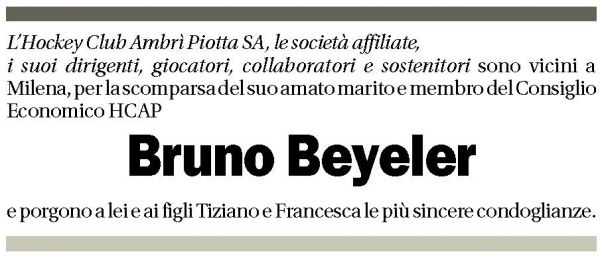 Annuncio funebre Bruno Beyeler