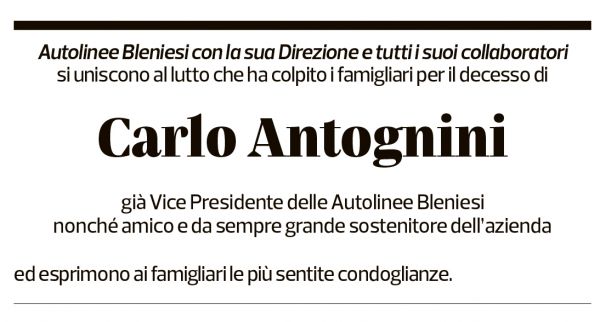 Annuncio funebre Carlo Antognini