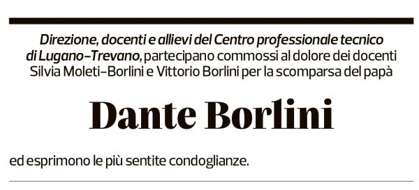 Annuncio funebre Dante Borlini