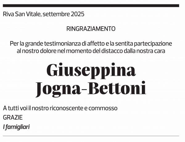 Annuncio funebre Giuseppina Jogna-bettoni