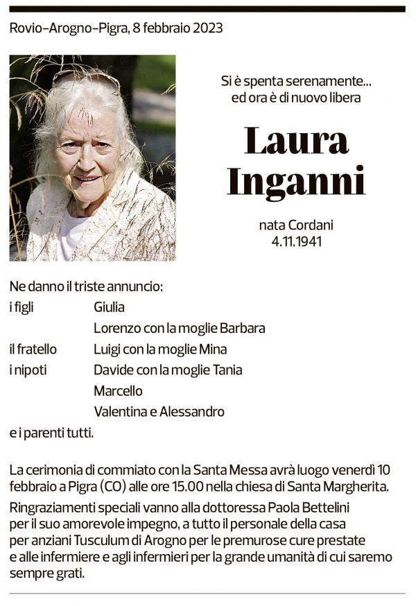 Annuncio funebre Laura Inganni