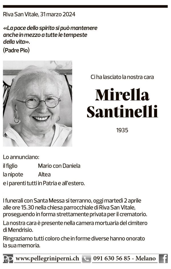 Annuncio funebre Mirella Santinelli