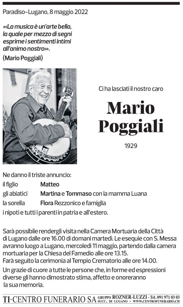 Annuncio funebre Mario Poggiali