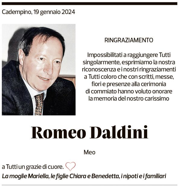 Annuncio funebre Romeo Daldini