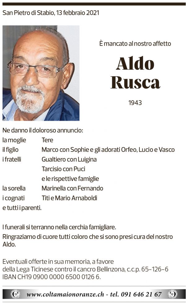 Annuncio funebre Aldo Rusca