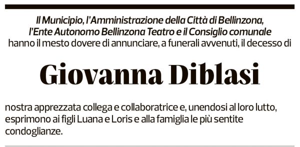 Annuncio funebre Giovanna Diblasi