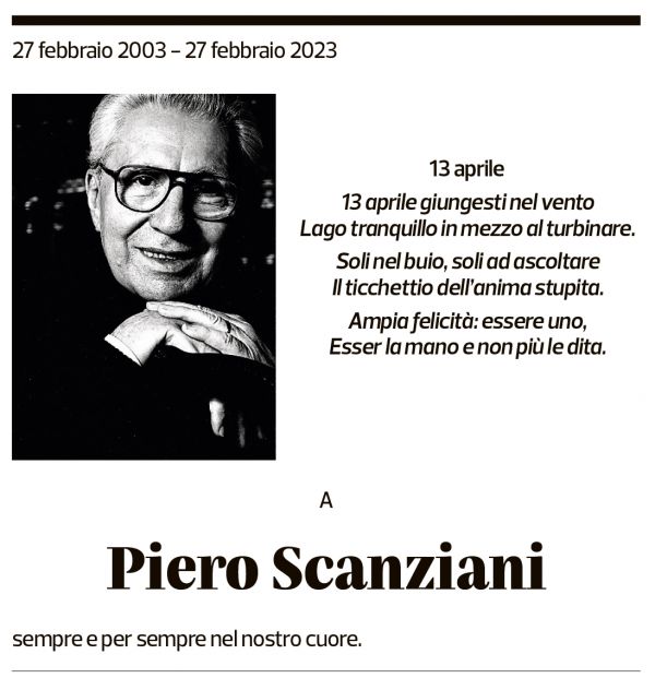 Annuncio funebre Piero Scanziani