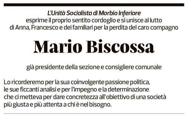 Annuncio funebre Mario Biscossa