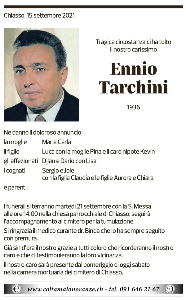 Annuncio funebre Ennio Tarchini