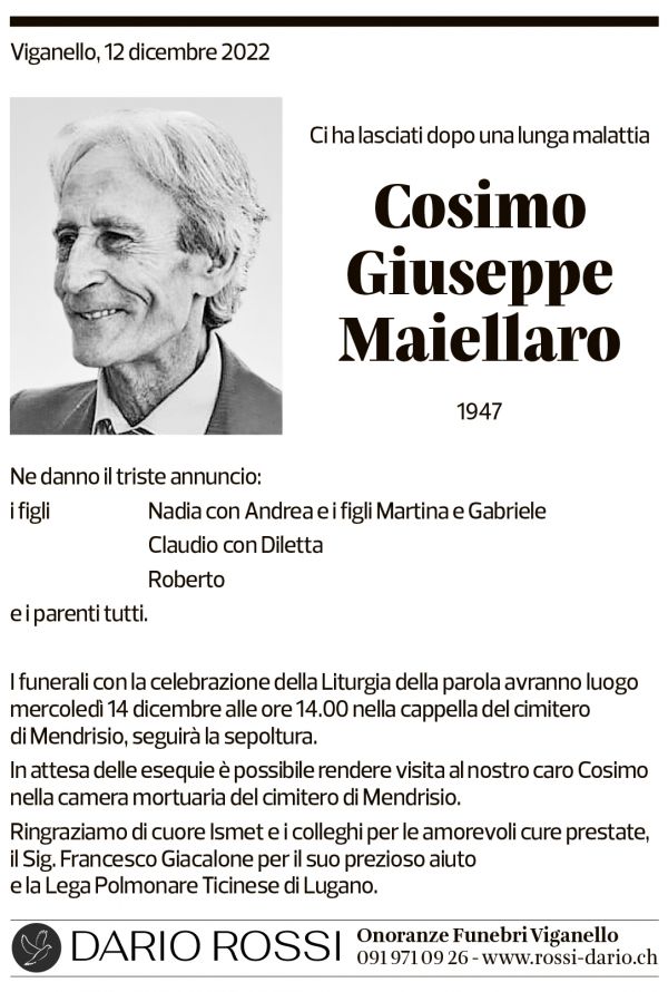 Annuncio funebre Cosimo Giuseppe Maiellaro