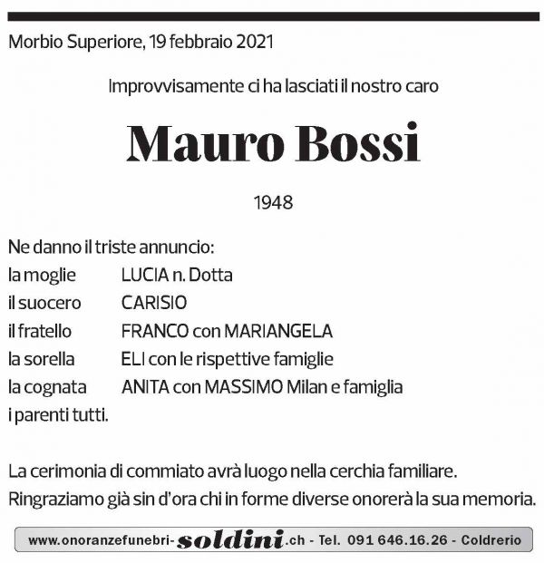 Annuncio funebre Mauro Bossi