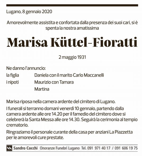 Annuncio funebre Marisa Küttel-fioratti