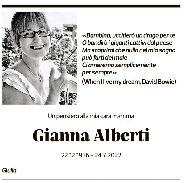 Annuncio funebre Gianna Alberti