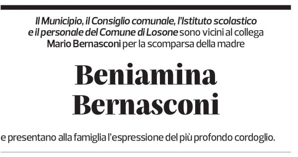 Annuncio funebre Beniamina Bernasconi