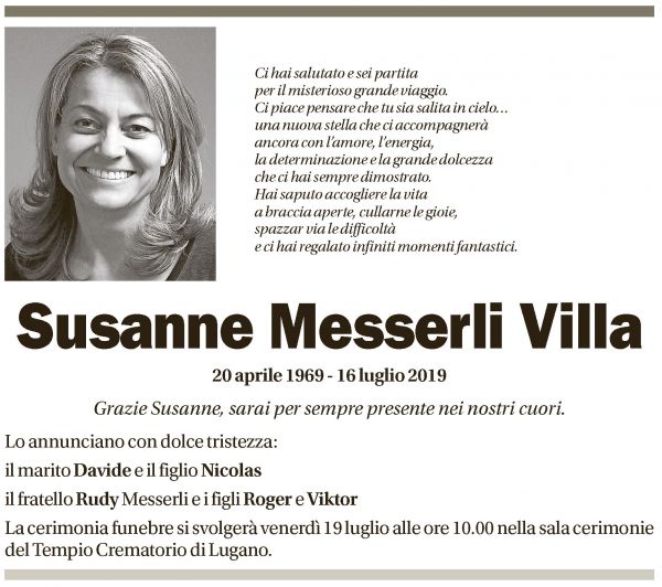 Annuncio funebre Susanne Messerli Villa