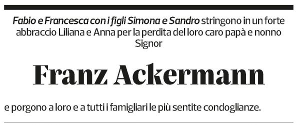 Annuncio funebre Franz Ackermann