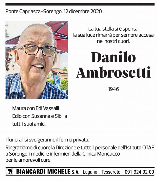 Annuncio funebre Danilo Ambrosetti