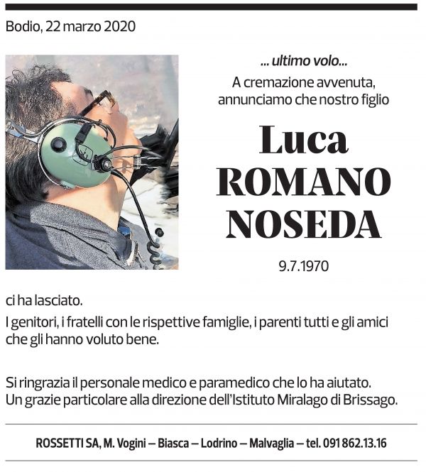 Annuncio funebre Luca Romano Noseda