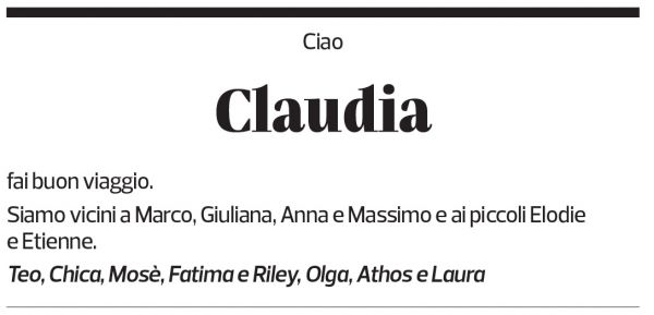 Annuncio funebre Claudia Ferrari