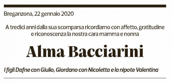 Annuncio funebre Alma Bacciarini