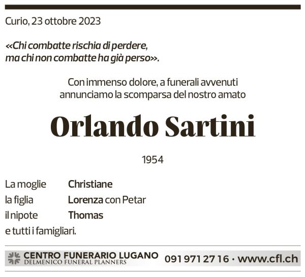 Annuncio funebre Orlando Sartini