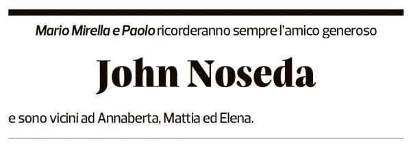 Annuncio funebre John Noseda